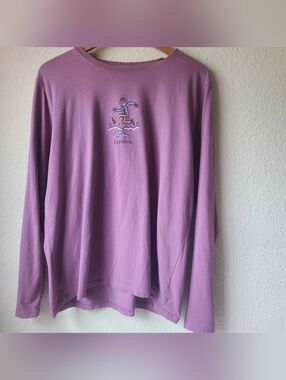 Life Is Good Purple Long Sleeve Tee with Playful 'Explore' Graphic Size XL